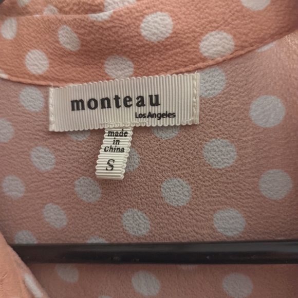 Monteau LA Vintage-style party dress in pink and white polka dots. - Picture 5 of 5
